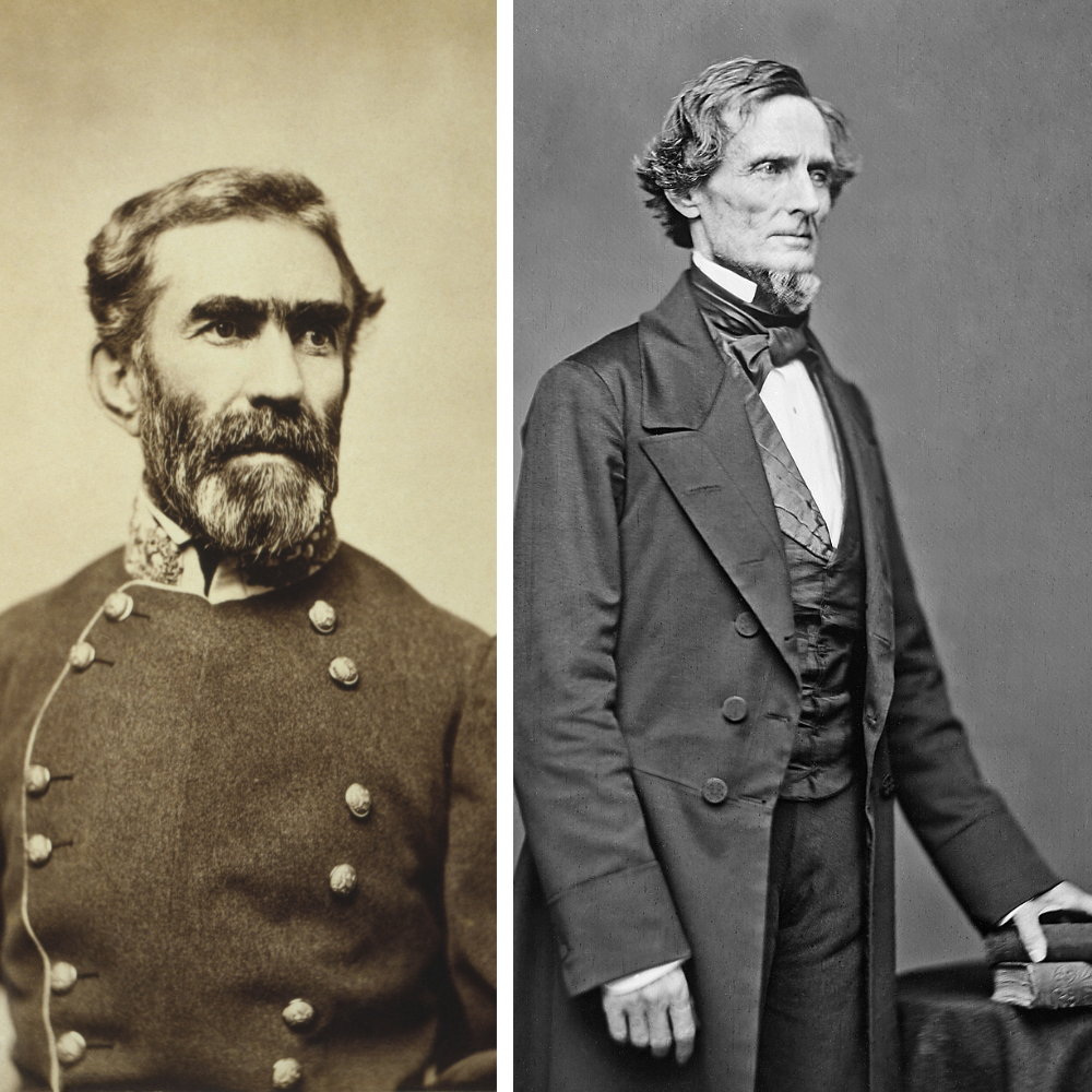 Confederate President Jefferson Davis (right) and General Braxton Bragg (left)