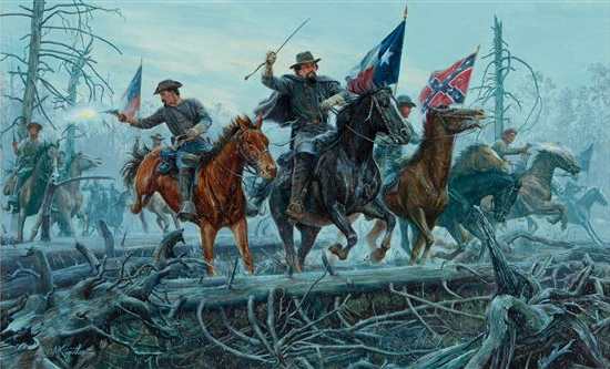 Nathan Bedford Forrest leading his cavalry at the Battle of Fallen Timbers