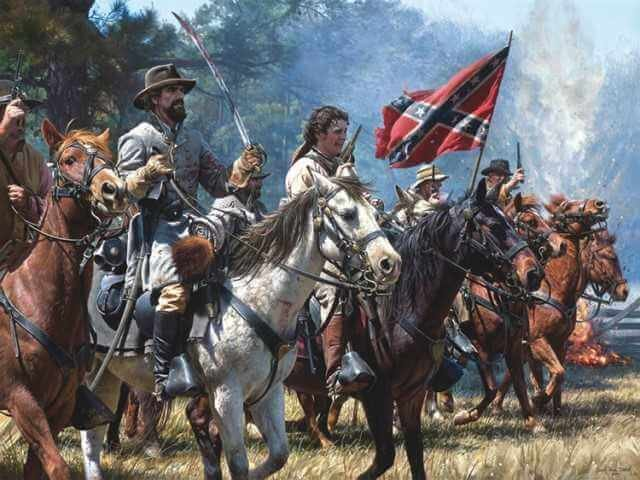 Nathan Bedford Forrest leading Confederate cavalry at the Battle of Okolona, Mississippi, February 22, 1864