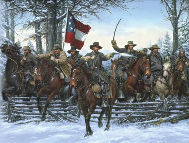 Nathan Bedford Forrest leading his cavalry at the Battle of Thompson’s Station, Tennessee, March 5, 1863