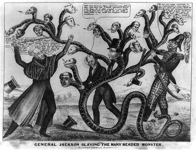 Andrew Jackson and the Bank War political cartoon